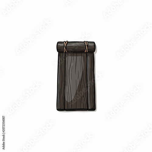 Elegant Dark Ebony Bamboo Sushi Rolling Mat Secured With Rustic Twine Ties Displaying Detailed Vertical Grain Patterns And Subtle Shadow For Depth Against White Vector Illustration
