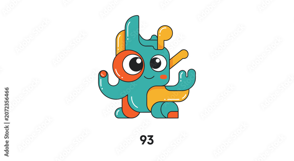 Obraz premium Cute Cartoon Monster Character, Playful, Whimsical, Colorful, Isolated on White