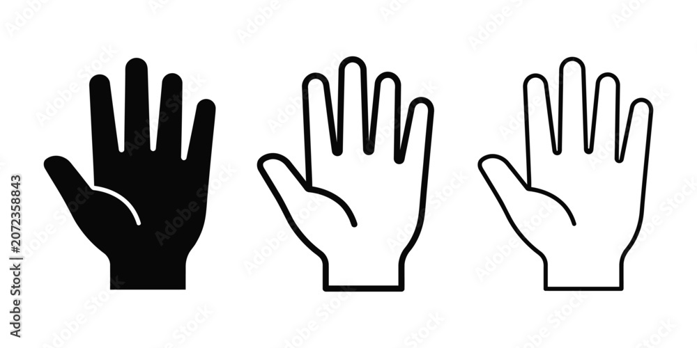 Fototapeta premium Open hand gesture icon silhouette vector, bold outline and line art isolated illustration