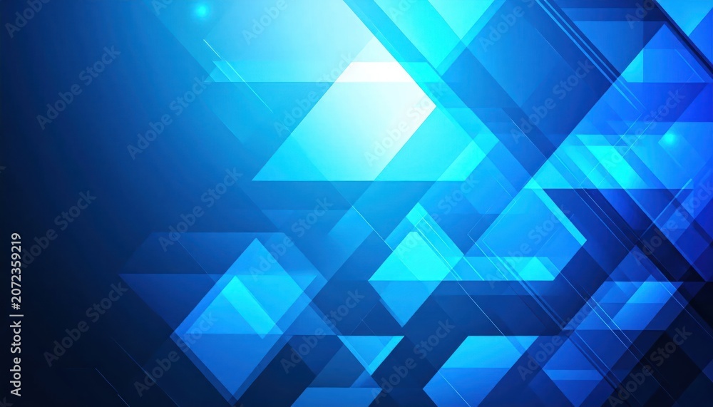 Fototapeta premium Abstract blue tech background with overlapping geometric triangles.