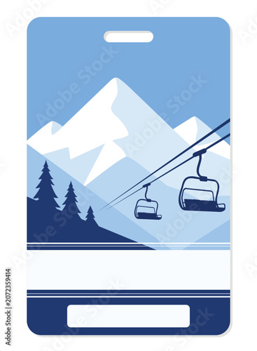 Ski pass with barcode space. Ski lift ticket 