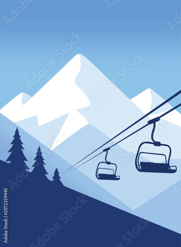 ski lift in the mountains. Ski resort, winter landscape 