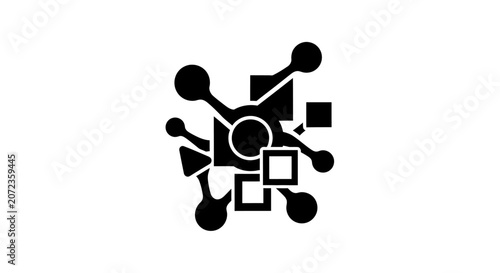 Abstract interconnected geometric shapes icon. Concept for digital network, data, technology, AI, blockchain, and system connection.