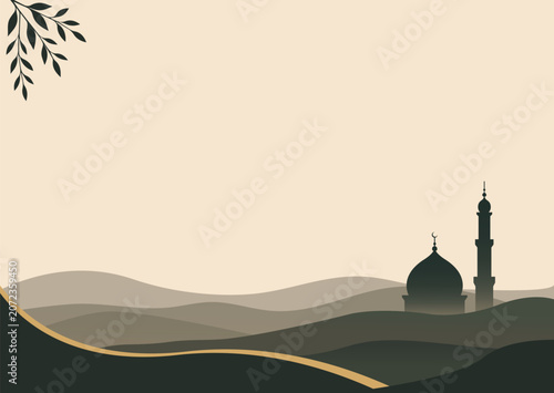 Cream Memorial Announcement Card with Elegant Mosque Outline
