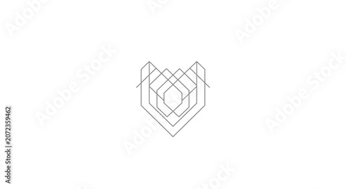 Elegant abstract geometric line art with nested symmetrical angular shapes. Modern minimalist design on a clean white background.