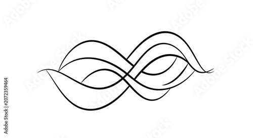Abstract Wavy Line Art Illustration: Elegant Flowing Curves Design Element, Minimalist Black and White Graphic Symbol