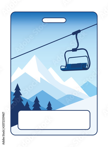 ski lift and ski resort ticket. Ski pass with barcode space 
