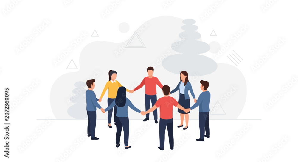 Fototapeta premium Diverse team holding hands in a circle, representing unity, collaboration, and community.