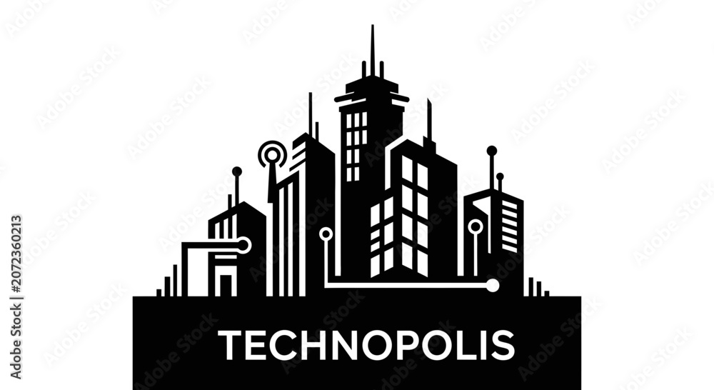 Fototapeta premium Modern Technopolis Skyline Silhouette, Futuristic Cityscape Concept