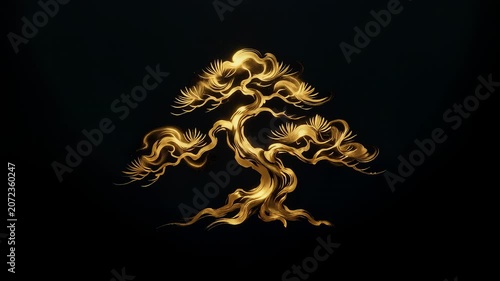 Golden Bonsai Pine Ink Art Background