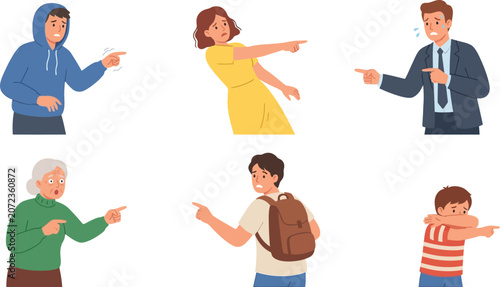 Foto Diverse group of people pointing fingers illustrating blame accusation or direct