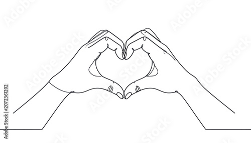 Pair of hands making heart gesture line drawing.