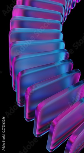 3D illustration showing black 3D background, neon light holographic gradient, abstract crystal pattern, caustic effect, glass chromatic cube block shapes render and