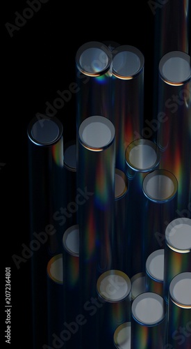 Neon holographic gradient light, 3D abstract minimalist iridescent reflections on a glass geometric structure shape, vertical 3d render