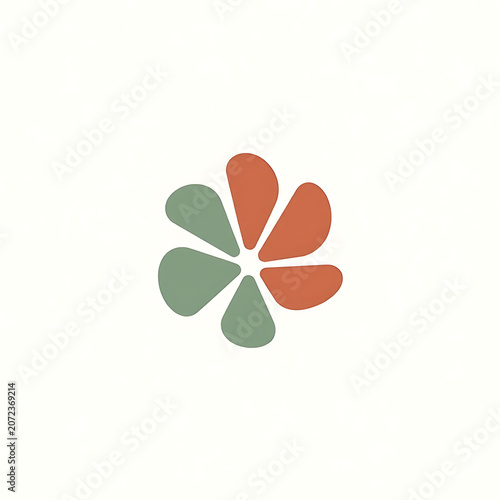 Rounded Green And Orange Flower Logo With Pinwheel Petals