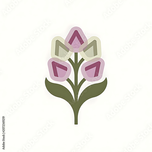 Minimal Floral Logo With Green Stem And Pink Petals