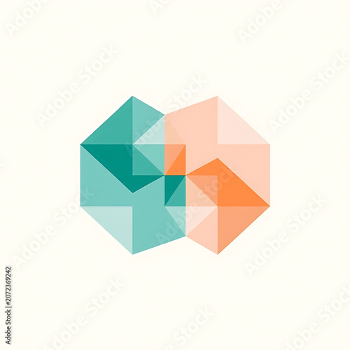 Teal And Peach Geometric Polygon Cube Abstract Mark