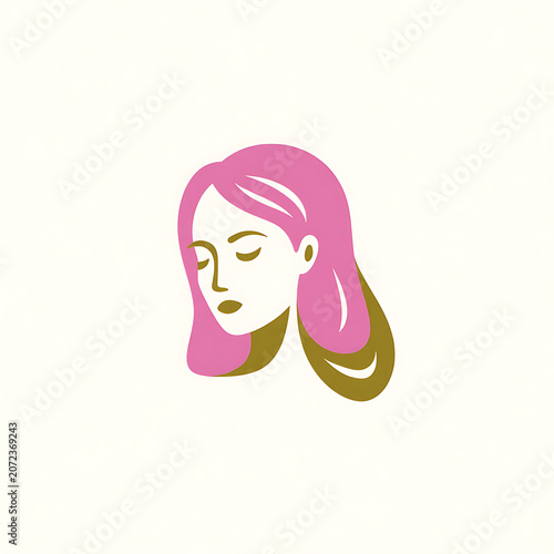 Minimal Female Profile Logo With Pink Hair Illustration