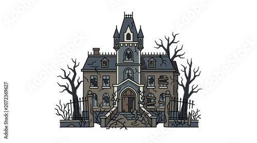 Spooky Victorian Mansion Illustration.