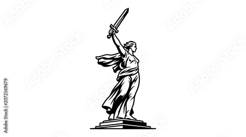 Statue of a Woman Holding a Sword Aloft.