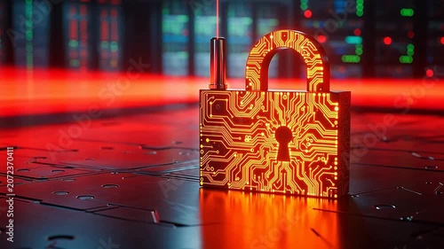 Circuit board padlock on tech surface