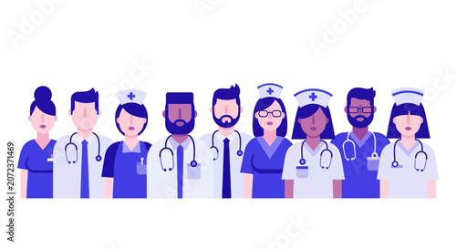 Diverse medical team standing together.