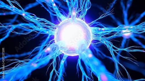 Neuron cell with glowing axons