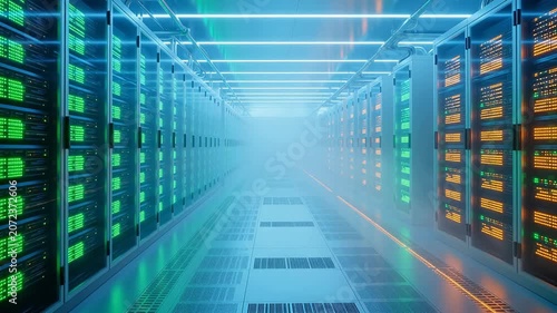 server room with illuminated racks
