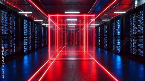 Server room with neon lights