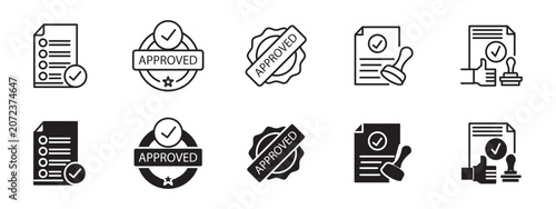 Billede på lærred Approval Stamp Icon Set Vector Certified Verified Seal Authorization Symbols