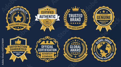 Εκτύπωση καμβά Collection of gold certification badges and seals.