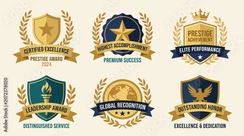 Bild auf Leinwand Collection of gold and blue award badges.