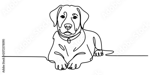 Cuadro en lienzo Continuous single line drawing of a cute dog puppy sitting down Vector, illustra