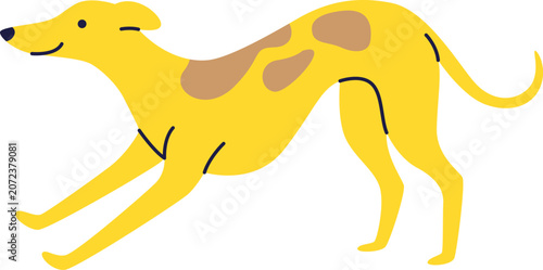 Cute Yellow Greyhound Stretching and Playing Flat Vector Illustration