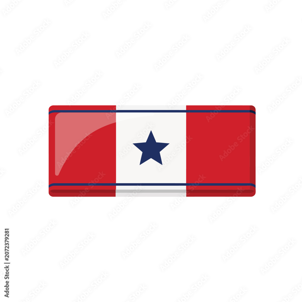 Obraz premium Military service medal ribbon with red sides and white center featuring a single navy blue star isolated on a clean white background, for awards