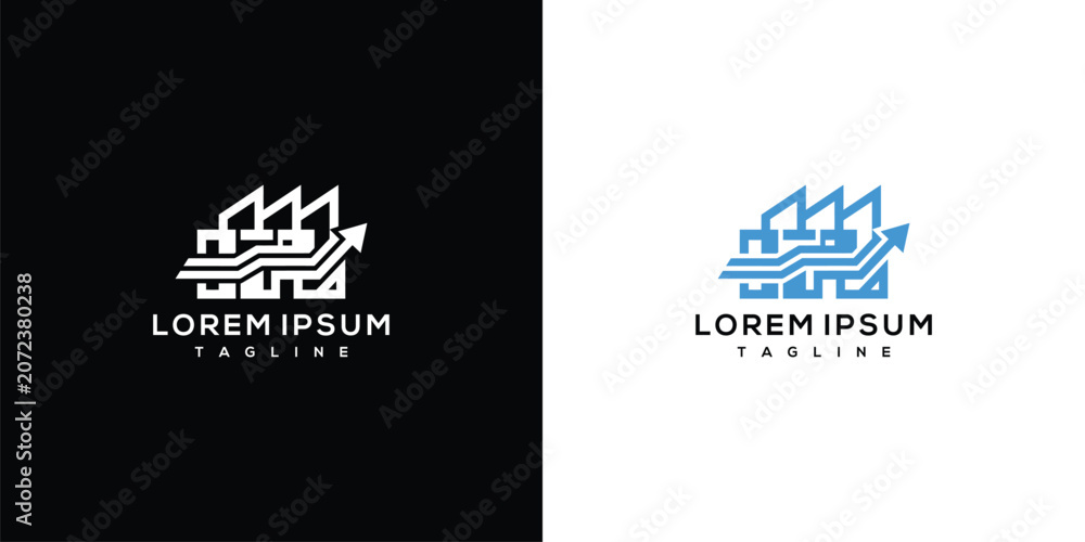 Naklejka premium Modern Factory Building With Upward Arrow Logo