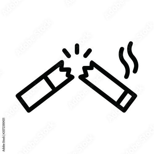 Outline Broken Cigarette Icon Symbol for Quitting Smoking Health Lifestyle