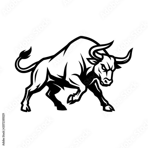 Aggressive Bull Mascot Logo - Powerful Animal Silhouette