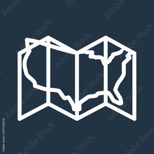 White outline of folded USA map on dark blue background
