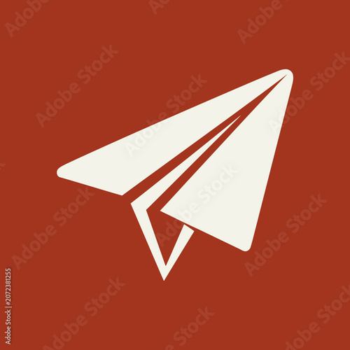 White paper airplane icon on red background