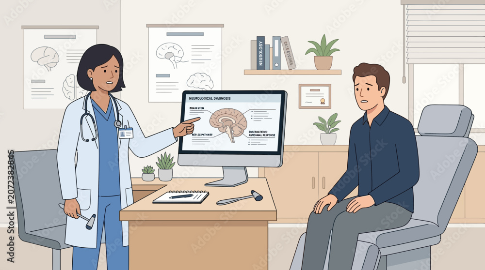 Fototapeta premium Doctor Explains Brain Scan Results to Anxious Patient in Medical Office