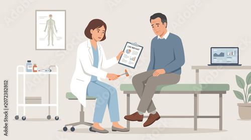 Doctor examining patient's knee reflex with reflex hammer in clinic