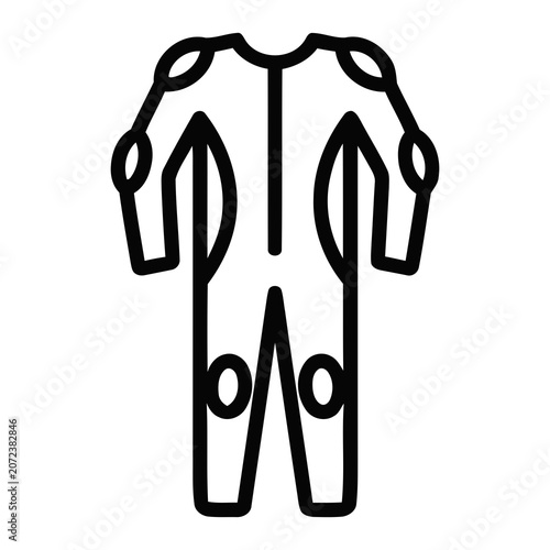 Black Line Art Icon of a Protective Full Body Suit with Padding Details