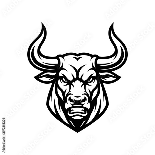 Fierce Bull Head Mascot Logo, Aggressive Animal Illustration, Strong Power Symbol