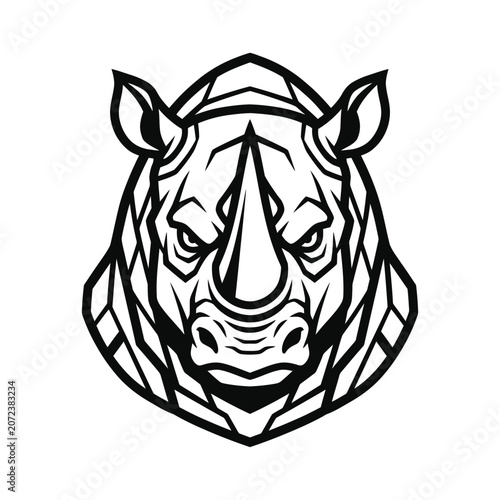 Geometric Rhinoceros Head Logo Design, Black and White Vector Art