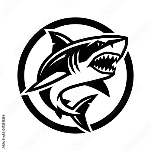 Aggressive Shark Emblem, Fierce Predator, Ocean Danger, Marine Life Icon