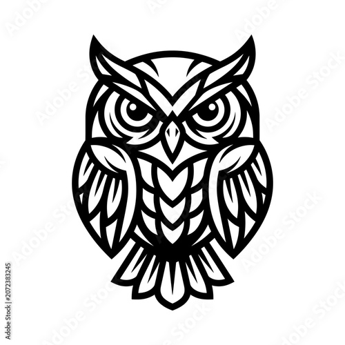 Stylized Owl Icon, Black and White Graphic Design, Vector Art