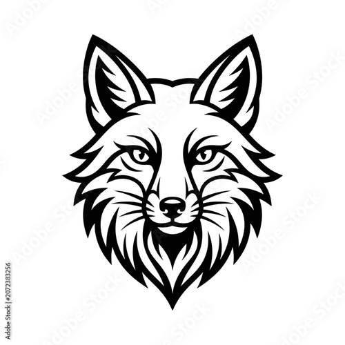 Stylized Fox Head Emblem, Black and White Vector Art, Wild Animal Logo
