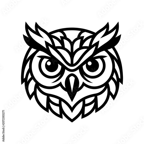 Geometric Owl Head Logo - Modern Tribal Style - Vector Illustration