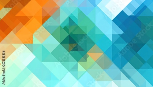 Abstract mosaic pattern with teal and orange triangles.